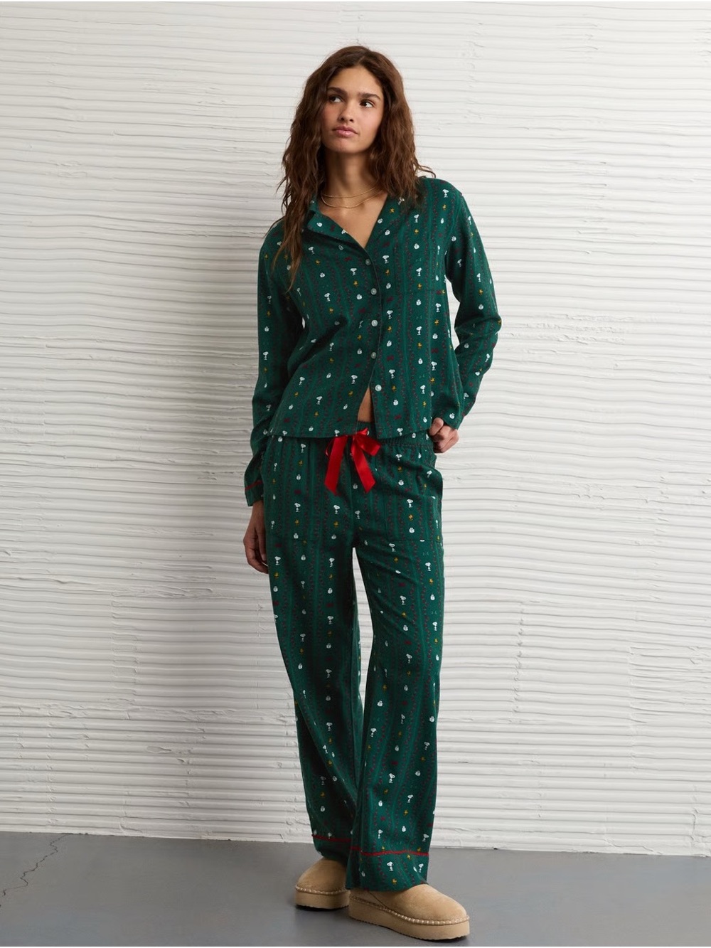 🎄American Eagle AE Christmas Women’s Snoopy Peanuts Flannel Pajama Set Size L